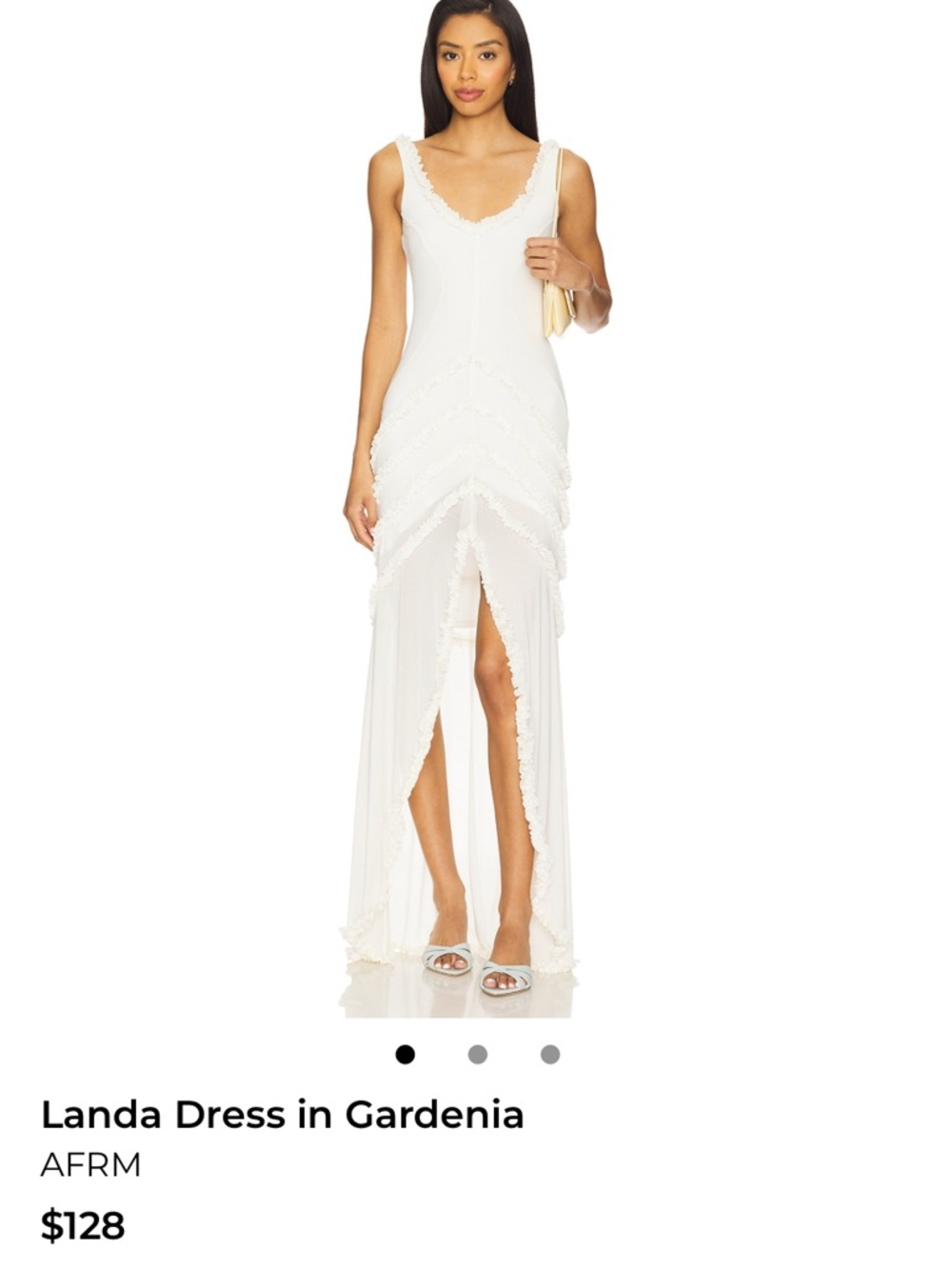 AFRM Gardenia V-Neck White Maxi Dress with Front Slit